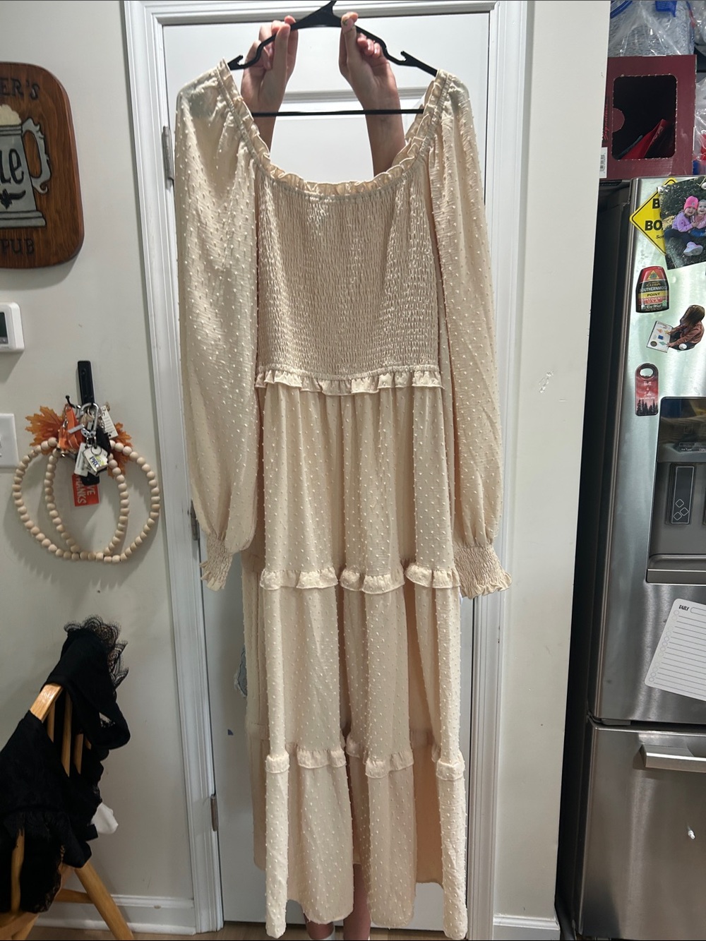 Cream Off-Shoulder Tiered Maxi Dress